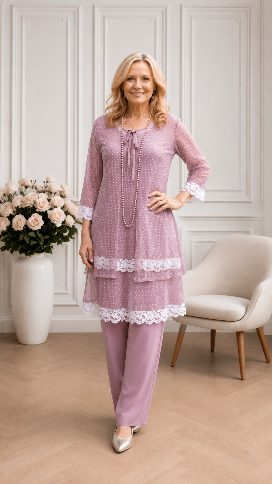Dusty Pink 4-Piece Pants Set GD003