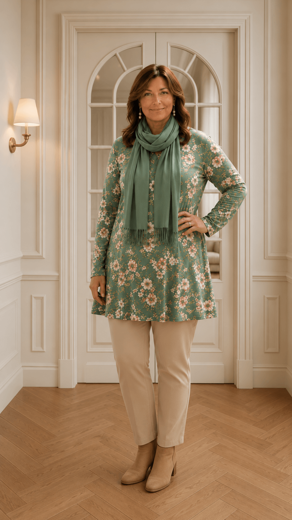 Green & Cream Printed Top GD0181