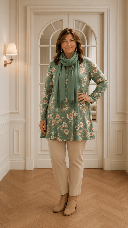 Green & Cream Printed Top GD0181