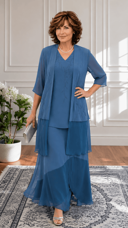 Teal Blue 3-Piece Skirt Set HE062