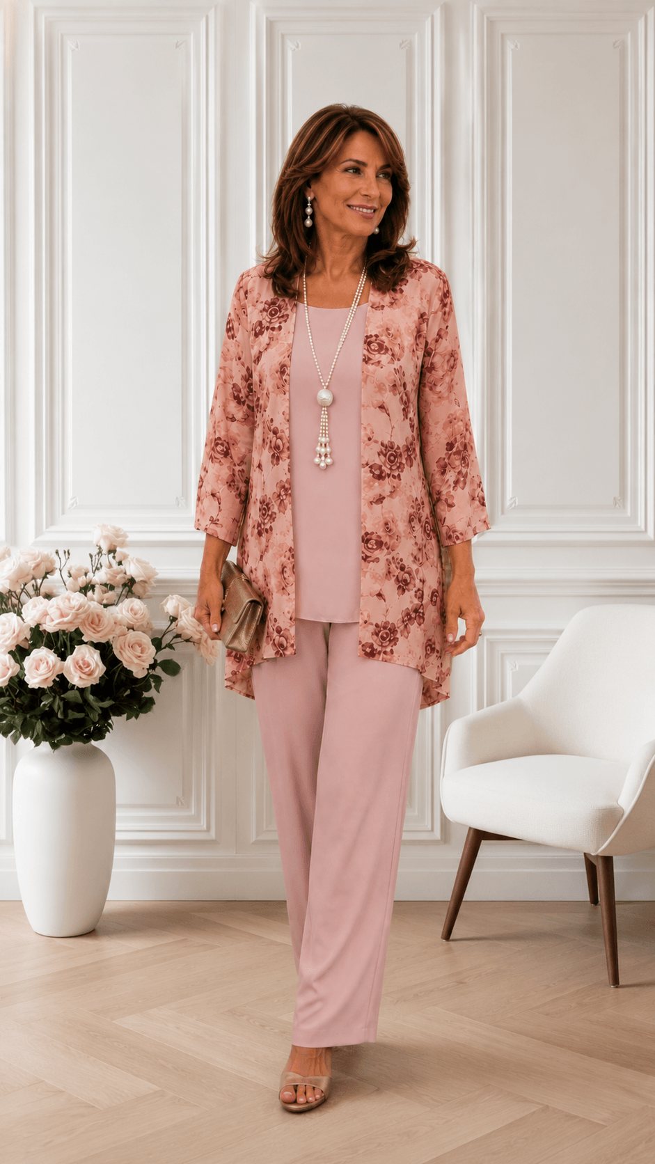 Dusty Pink 3-Piece Pant Set LR0543