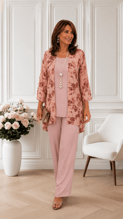 Dusty Pink 3-Piece Pant Set LR0543
