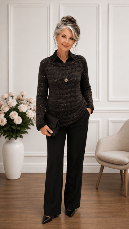 Black & Silver Knitted Top BK068
