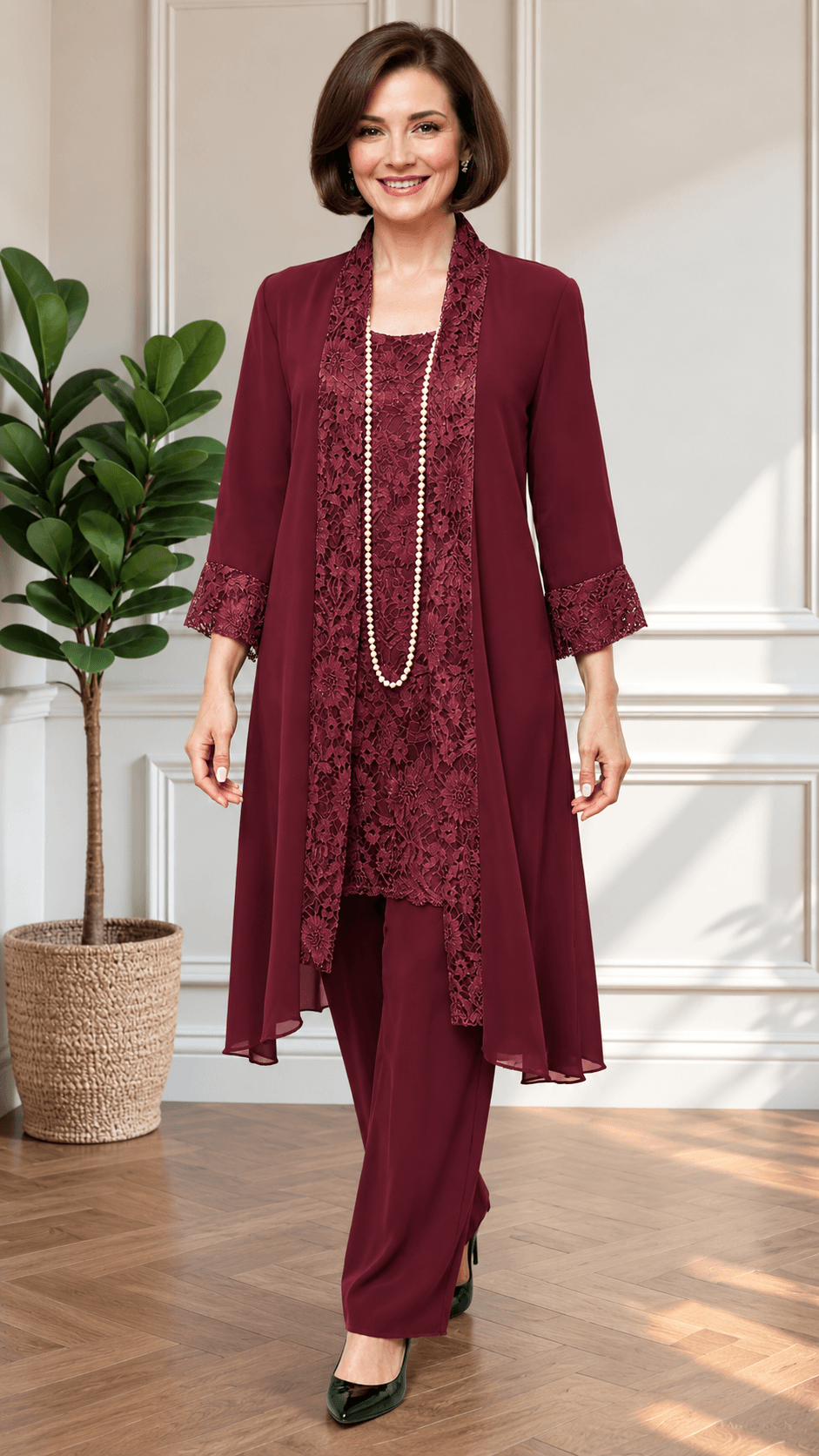 Burgundy 3-Piece Pants Set LR0561