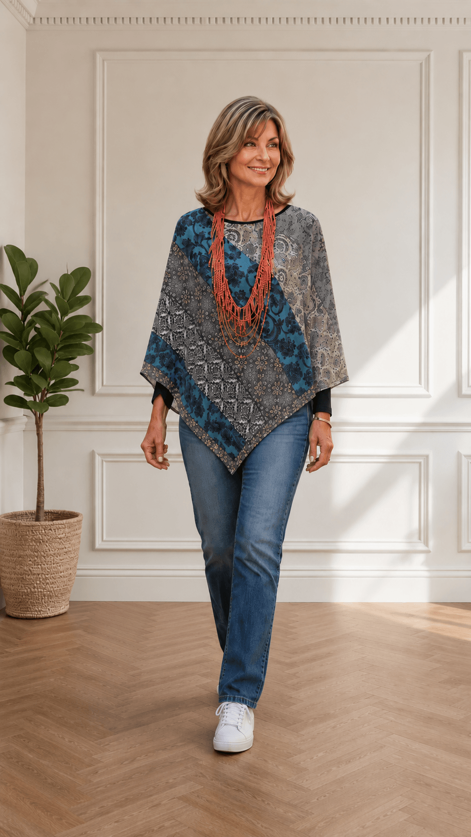 Grey Printed Poncho RS035