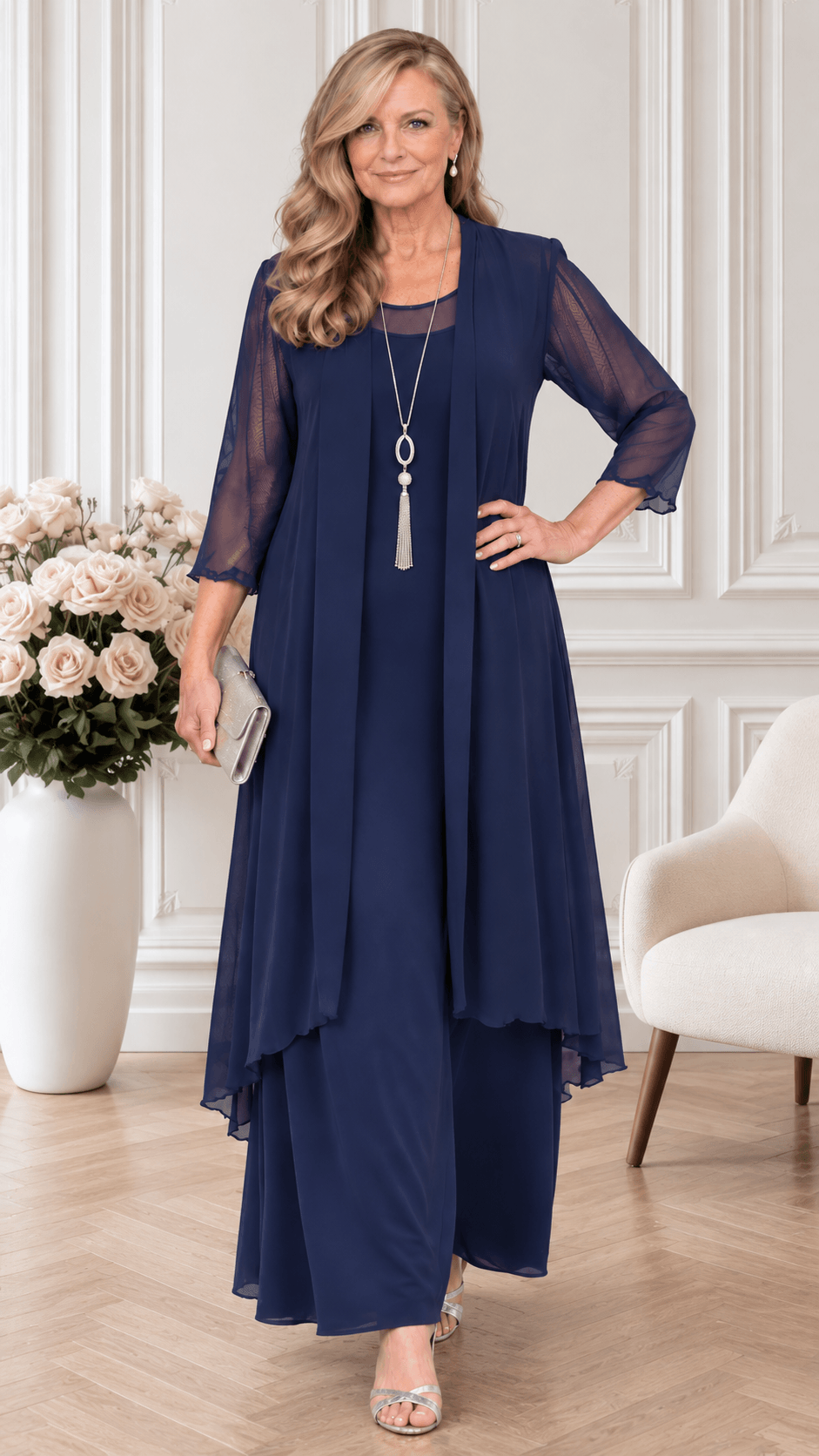 Navy Blue 2-Piece Dress Set CH0316