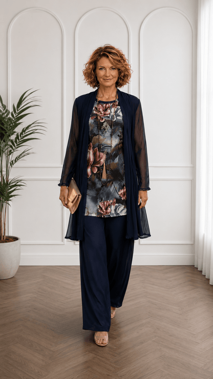 Navy Blue Long Sleeve 3-Piece Pants Set LR0433