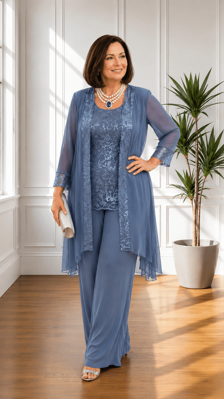 Dusty Blue 3-Piece Pants Set LR0282
