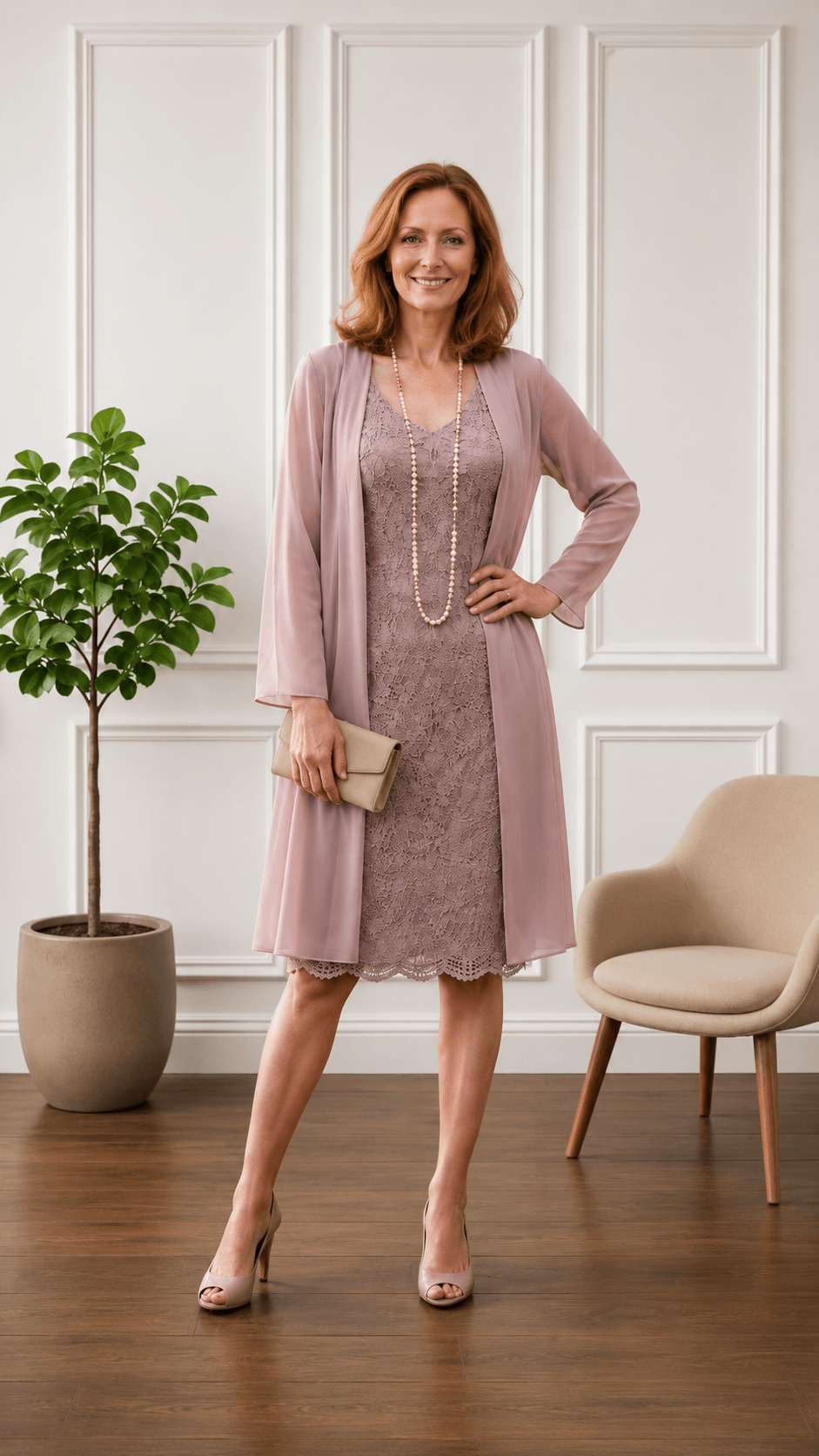 Dusty Pink Lace 2-Piece Dress Set NA0104
