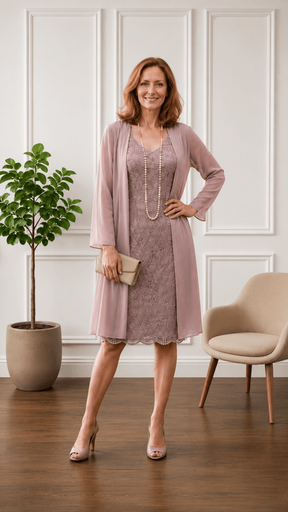 Dusty Pink Lace 2-Piece Dress Set NA0104