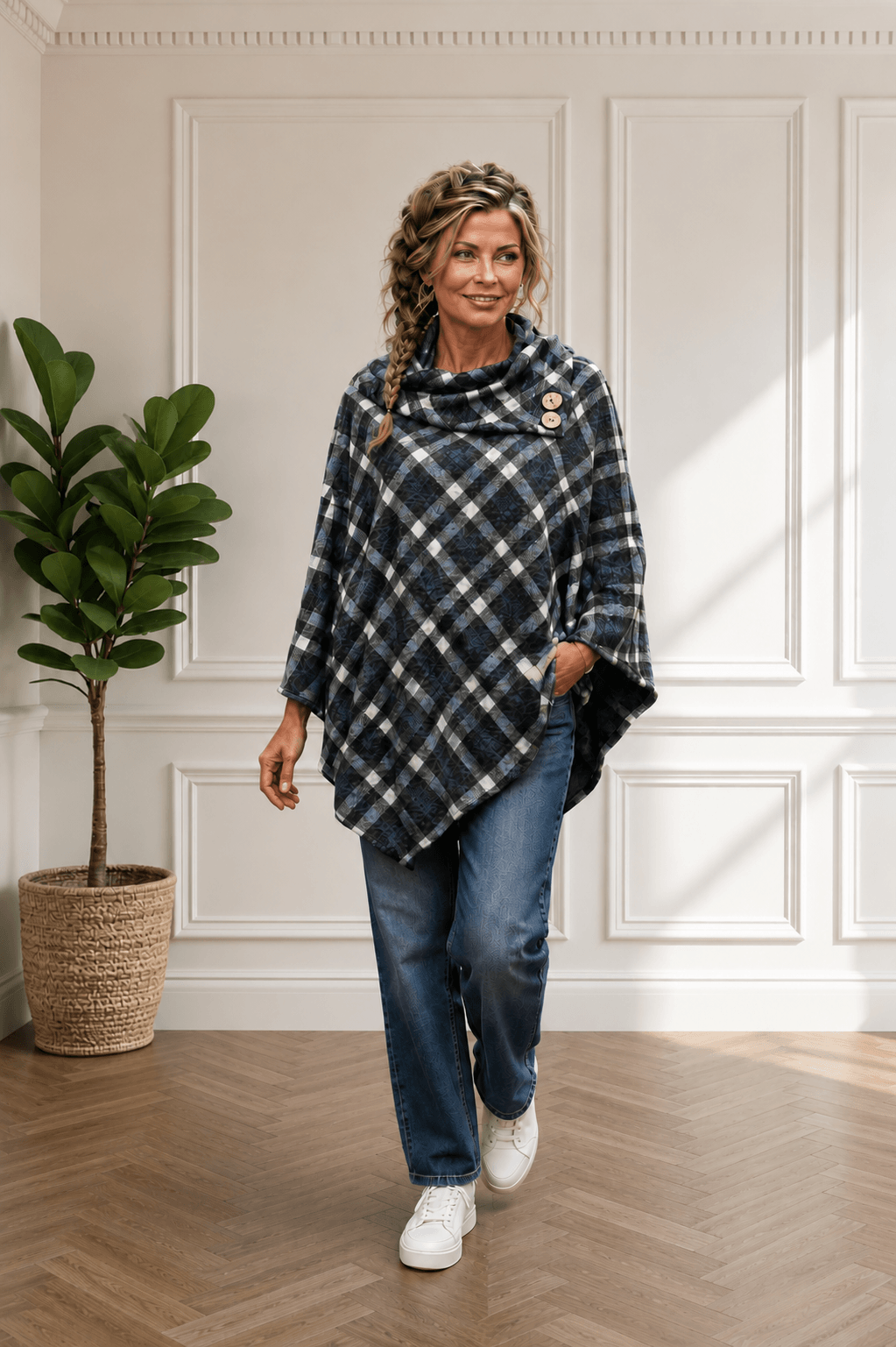 Blue Check Poncho LR0181