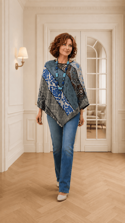 Multicolor Printed Poncho RS048