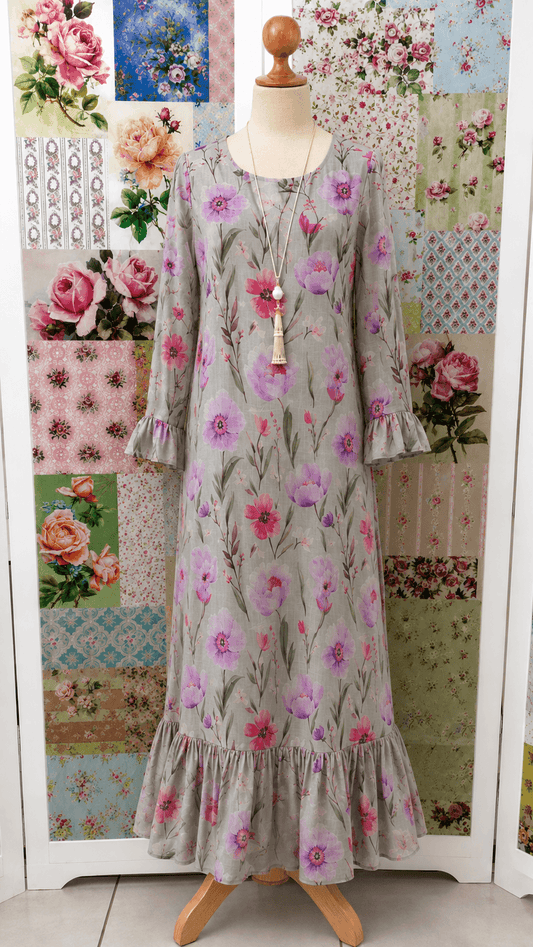 Purple Flower Printed Dress SH0121
