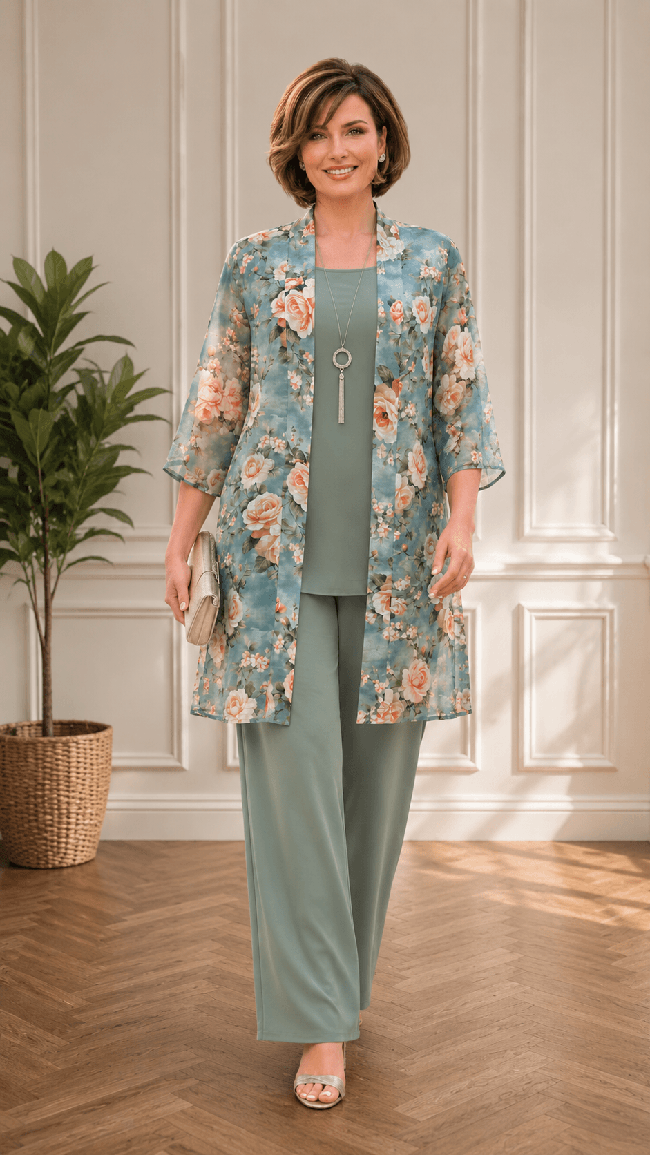 Green Printed 3-Piece Pants Set LR0326