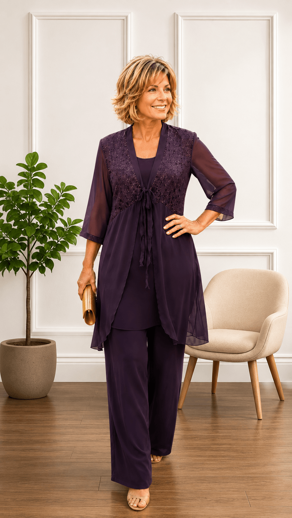 Plum 3-Piece Pants Set LR0450