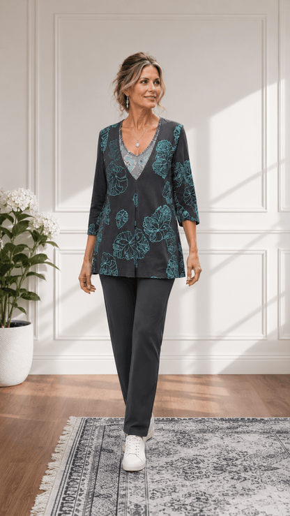 Grey Floral Printed Top SW029