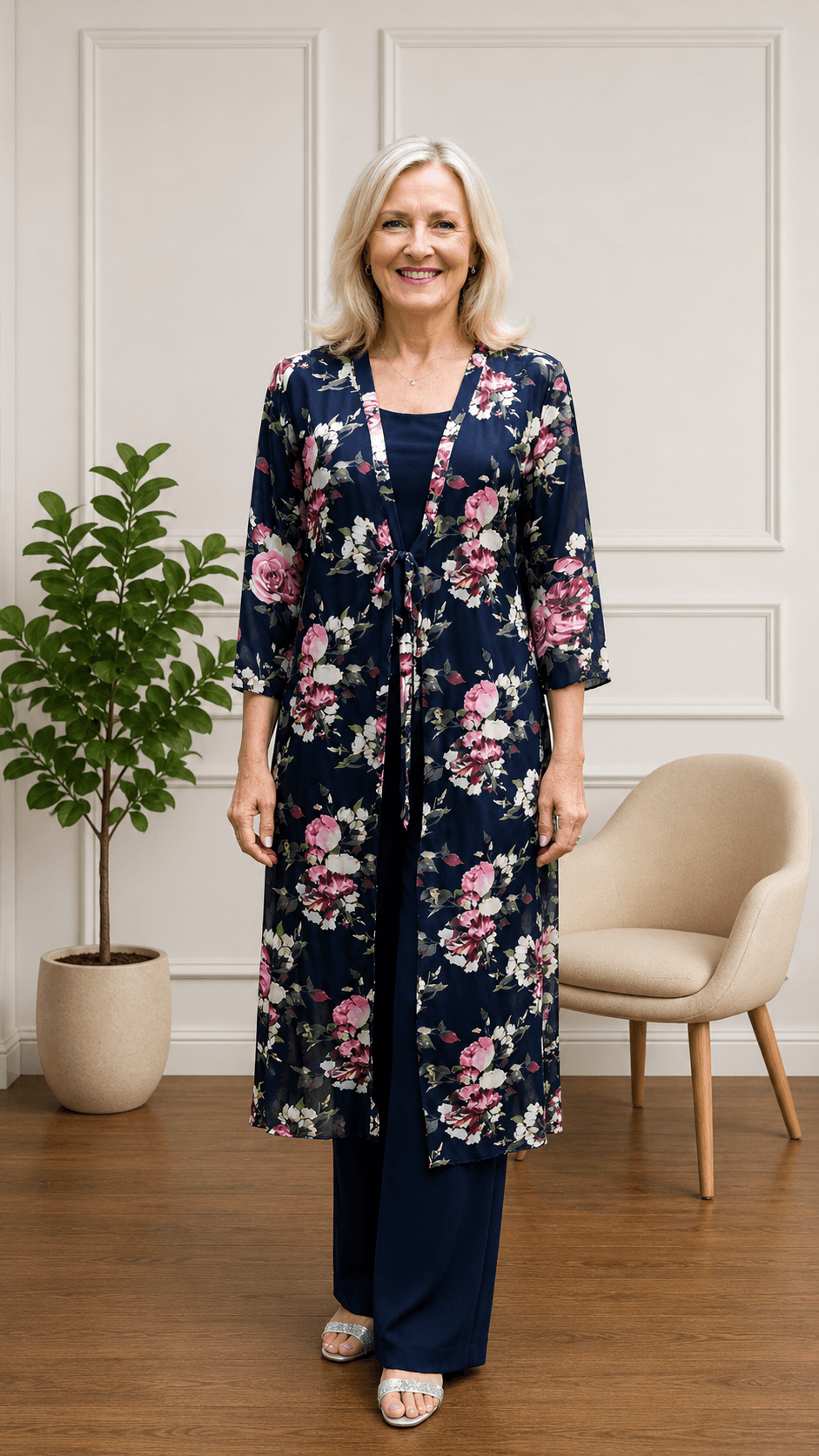 Navy Printed 3-Piece Pants Set LR0654