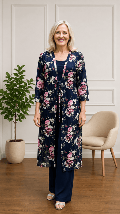 Navy Printed 3-Piece Pants Set LR0654
