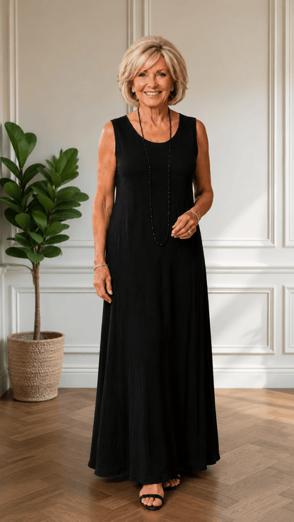 Black Crushed Long Dress LR0141