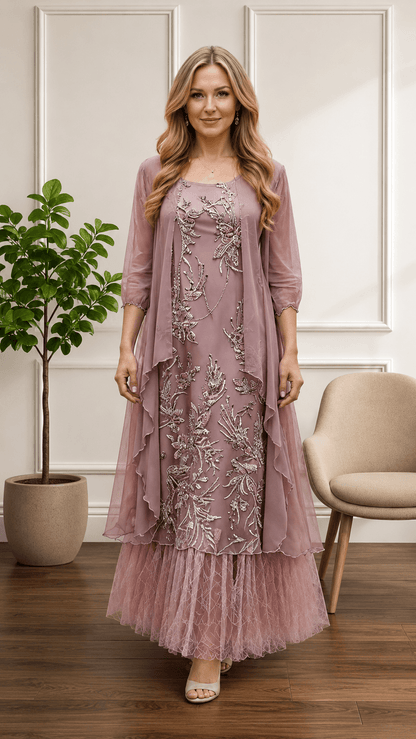 Dusty Pink 2-Piece Lace Dress Set LR0302