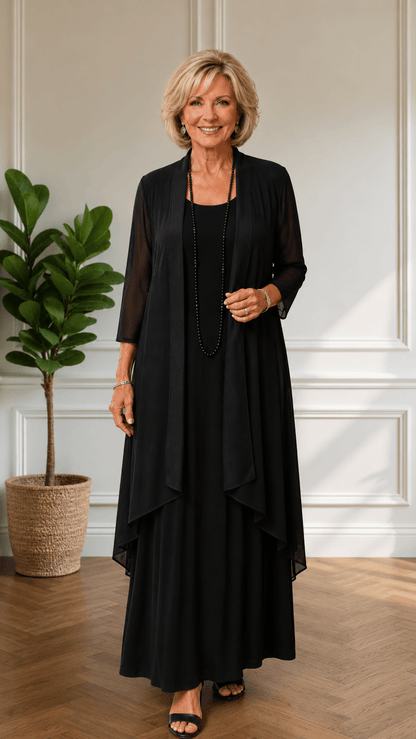 Black Crushed Long Dress LR0141