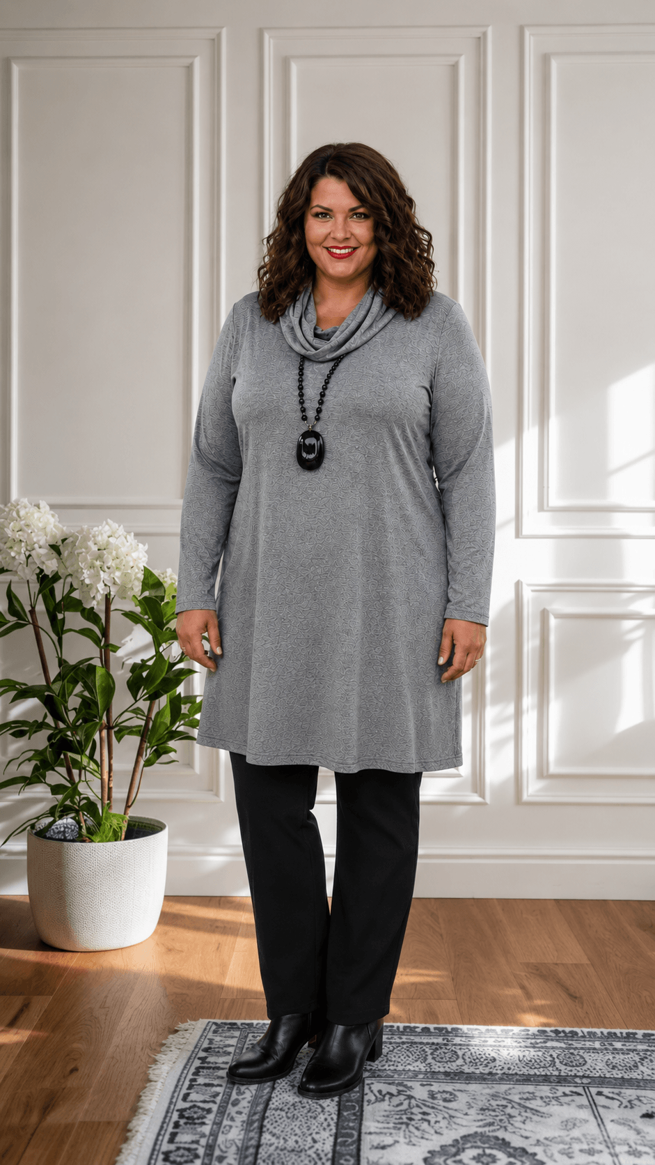 Grey Cowl Neck Top MD006