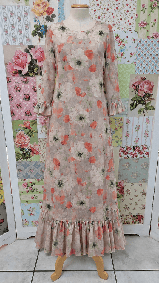 White & Orange Printed Dress SH0130