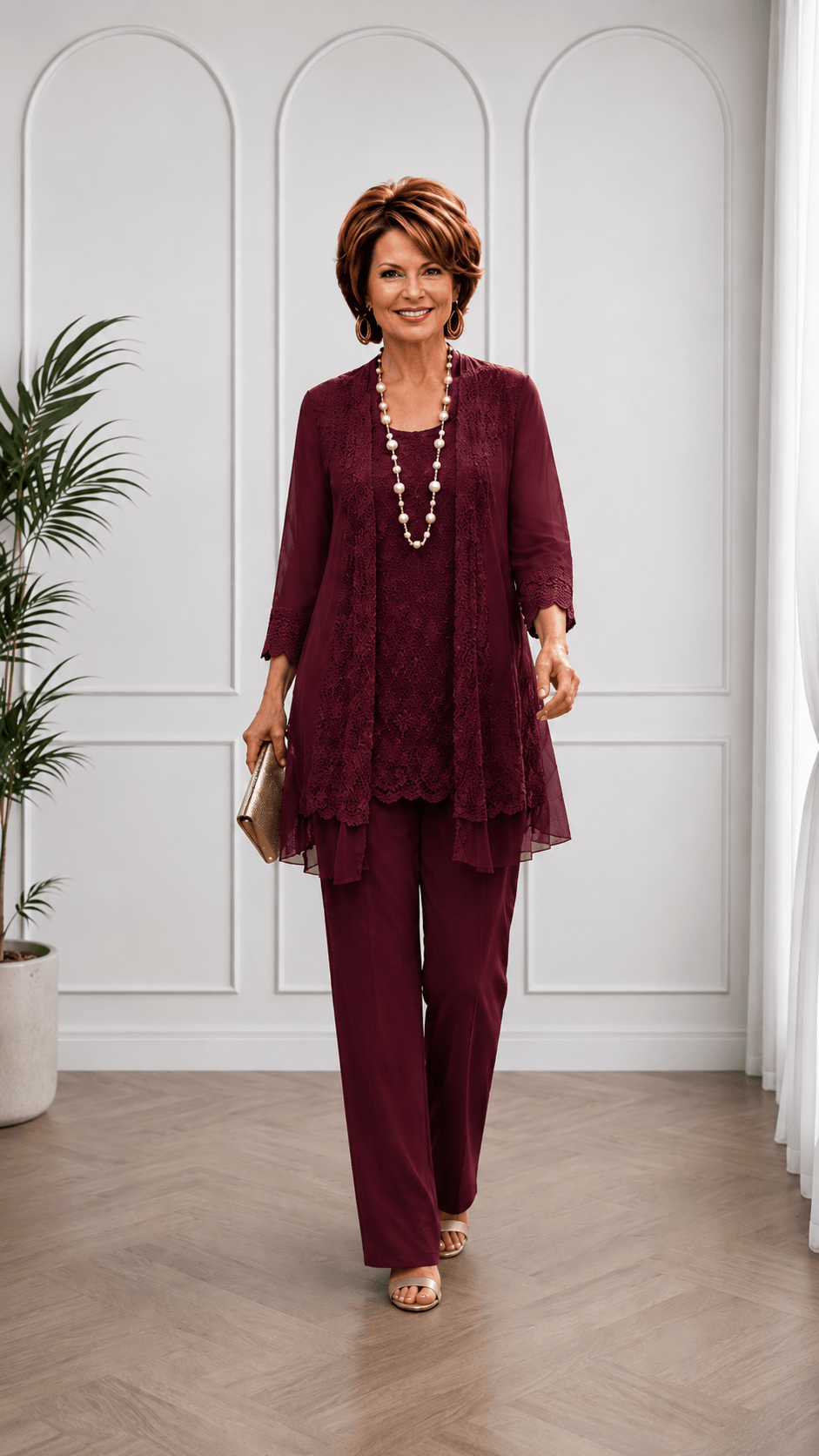 Burgundy 3-Piece Pants Set LR0397