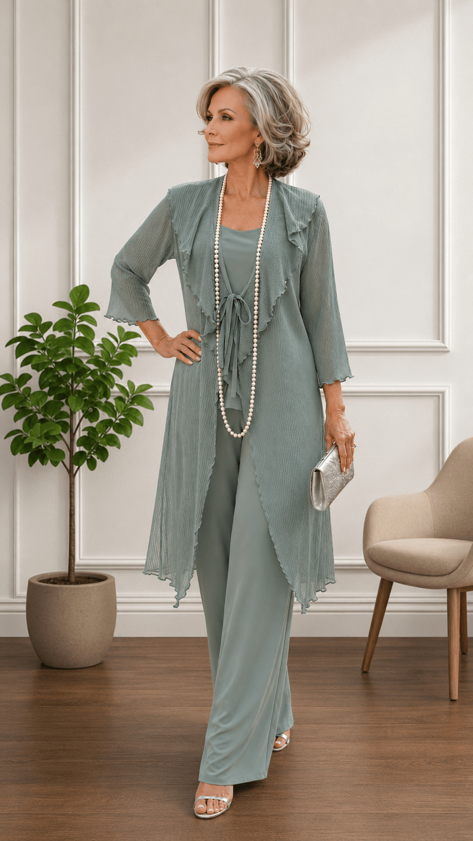 Sage Green 3-Piece Pants Set LR0581