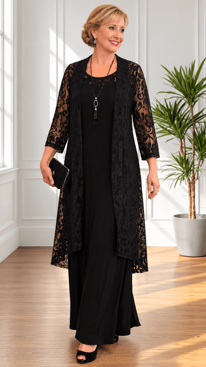 Black Lace Dress Set SH005