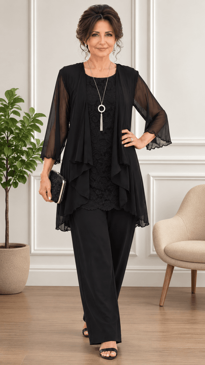 Black Lace 3-Piece Pants Set LR0317
