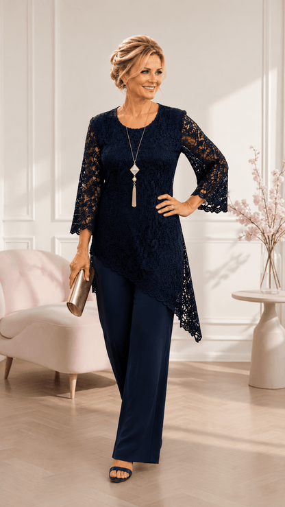 Navy Lace Pants Set SH0119
