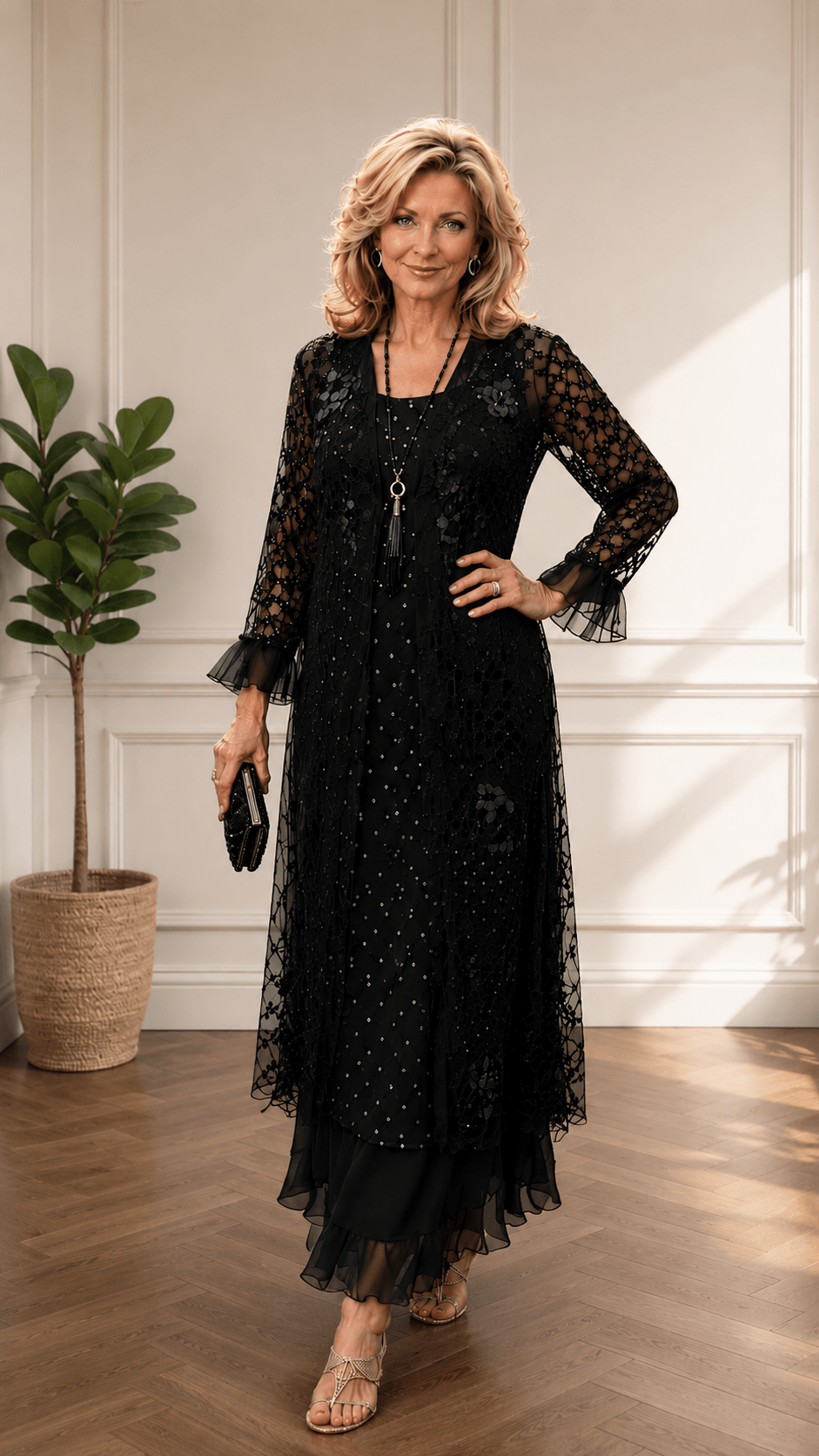 Black 3-Piece Lace Dress Set LR0695