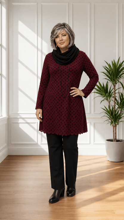 Maroon Polka Dot Top LR0167