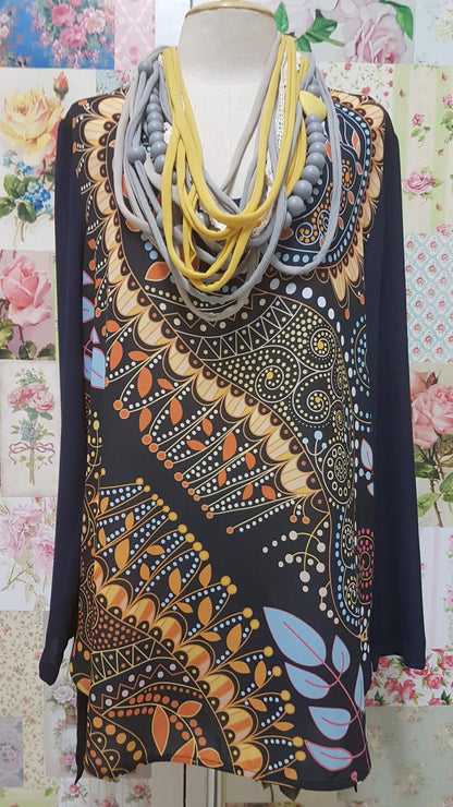 Navy Printed Top MY027
