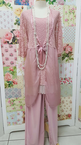 Dusty Pink Lace 3-Piece Pants Set LR026