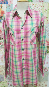 Pink & Green Check Blouse CE039
