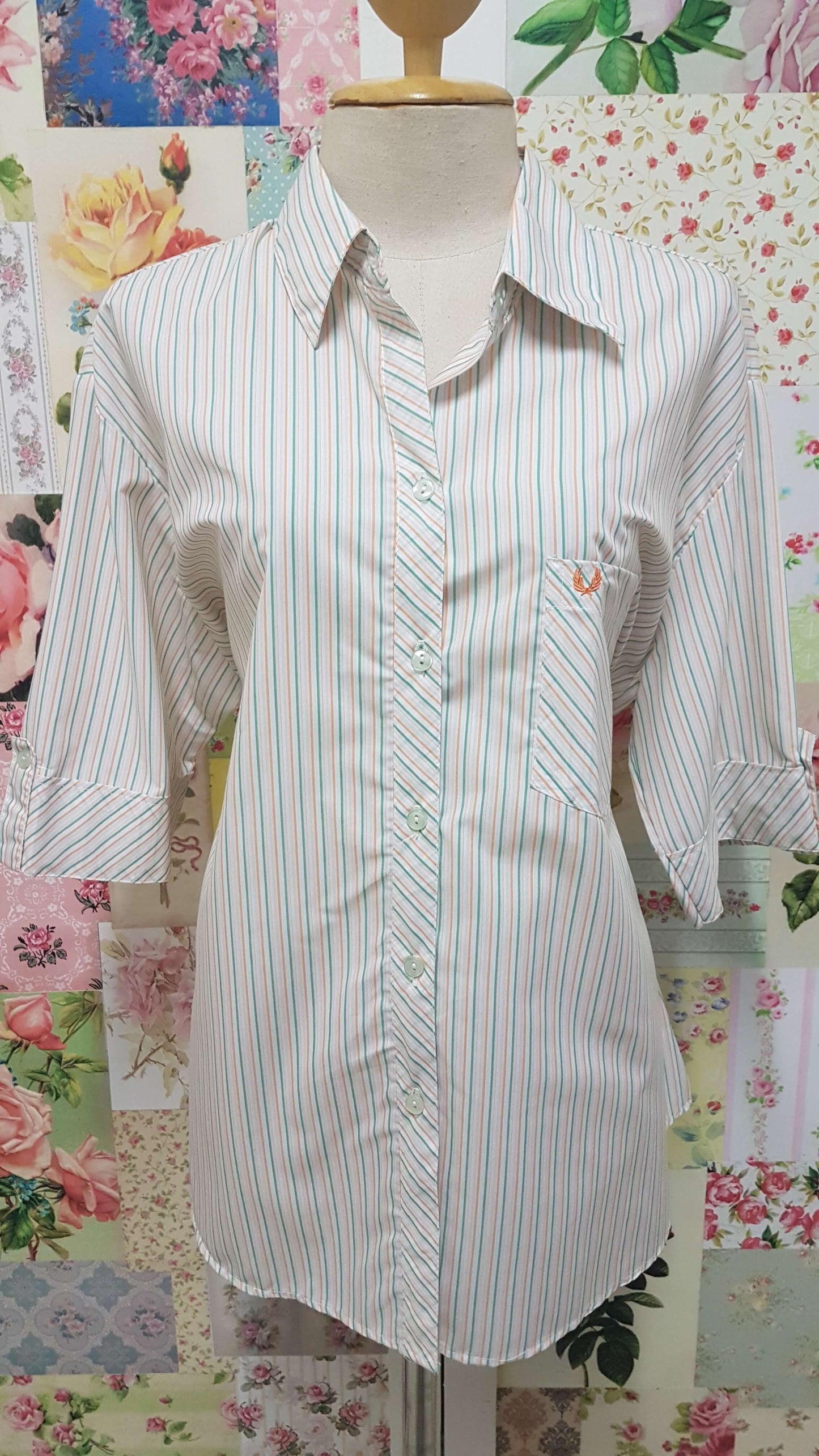 Green & Orange Stripe Blouse CE092