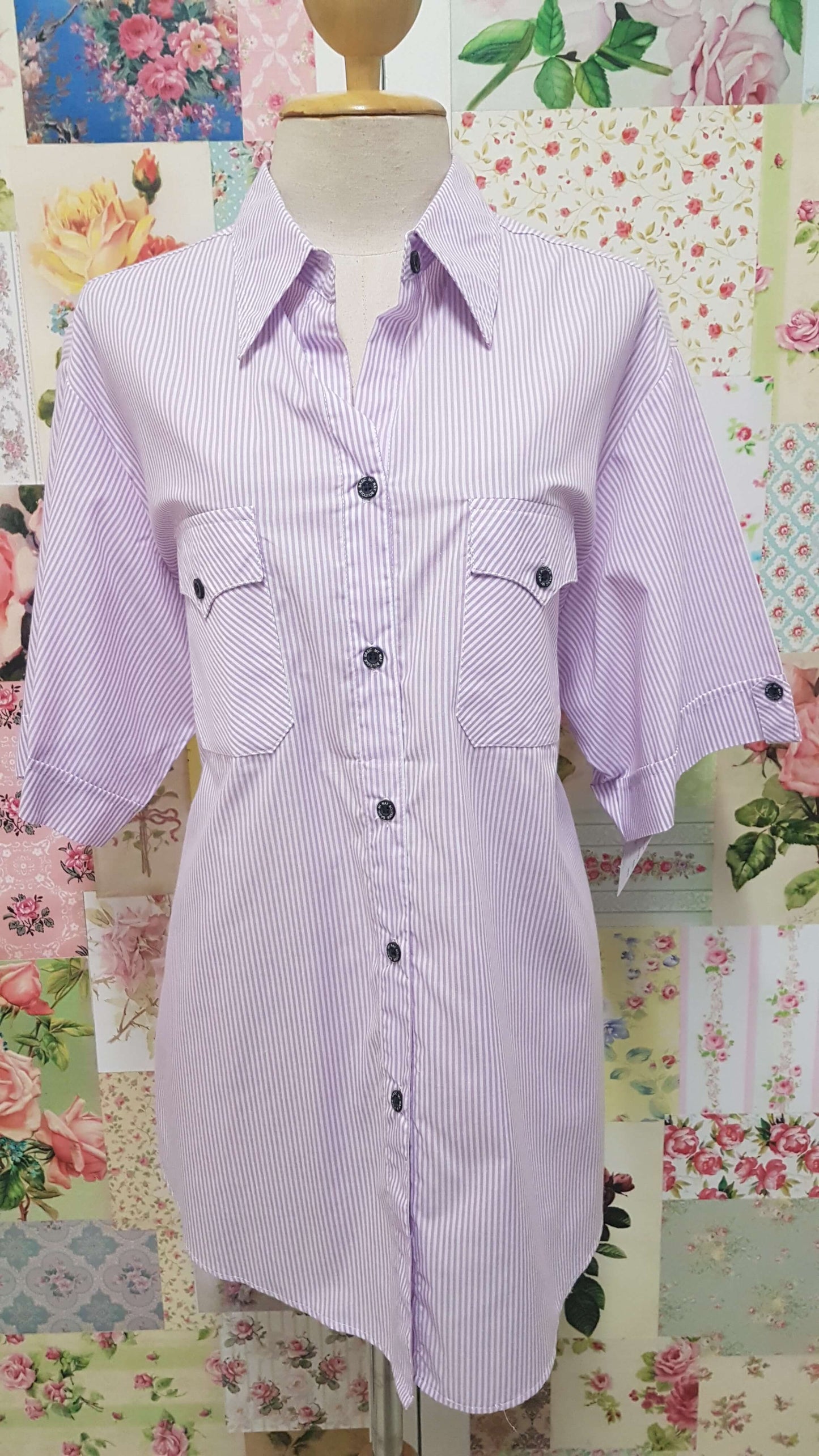 Lilac & White Stripe Blouse CE094