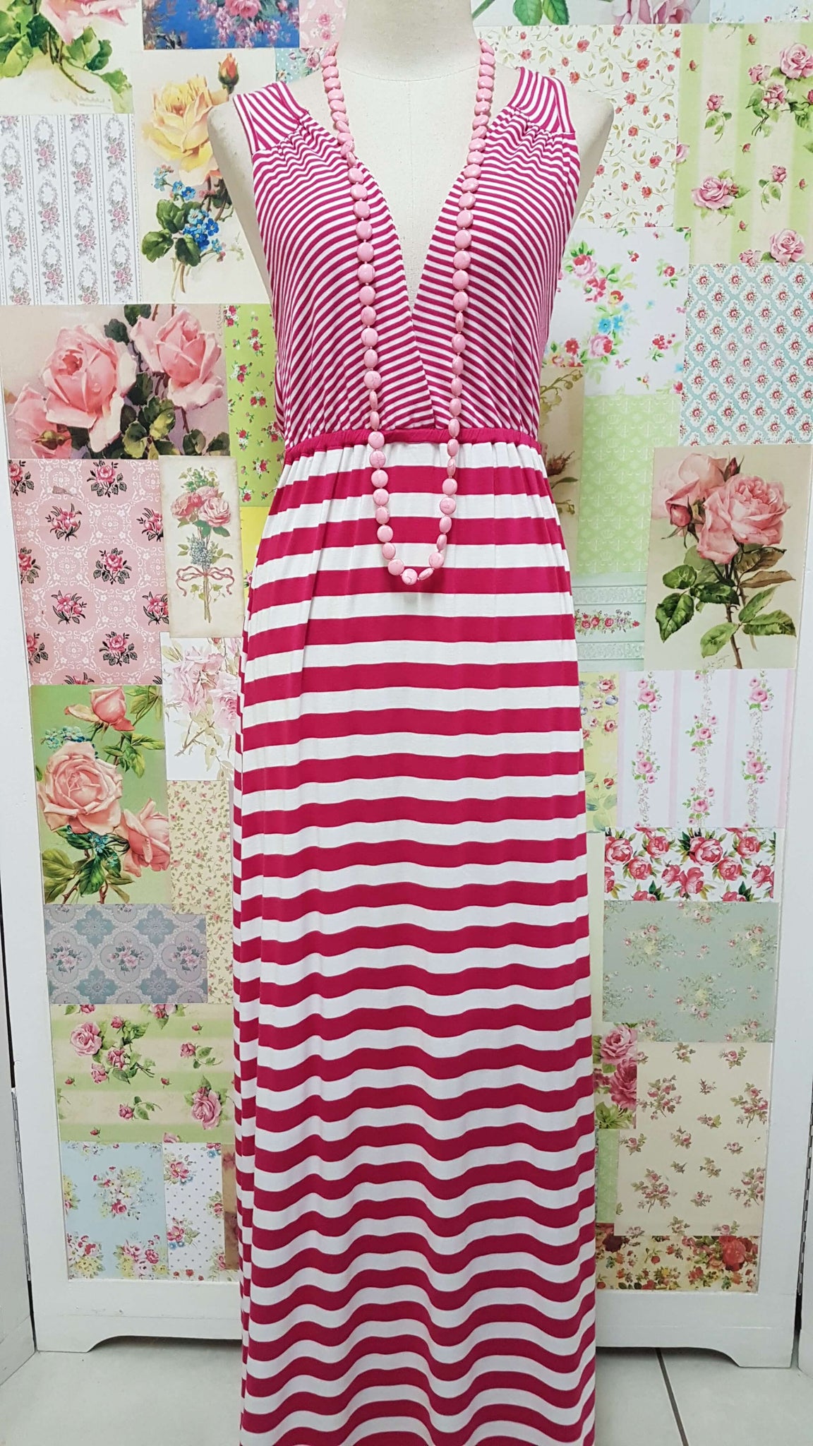 Cerise Pink & White Stripe Dress BK0333