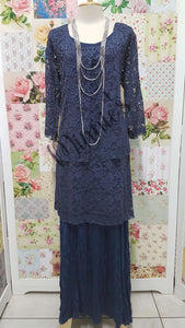 Denim Blue Lace 3-Piece Dress Set CH0505