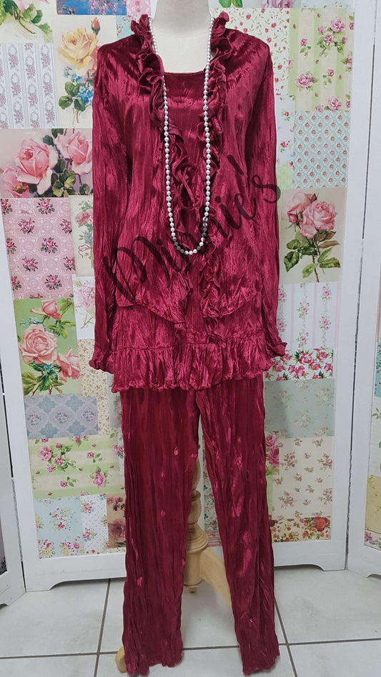 Maroon Velvet 3-Piece Pants Set BS0128