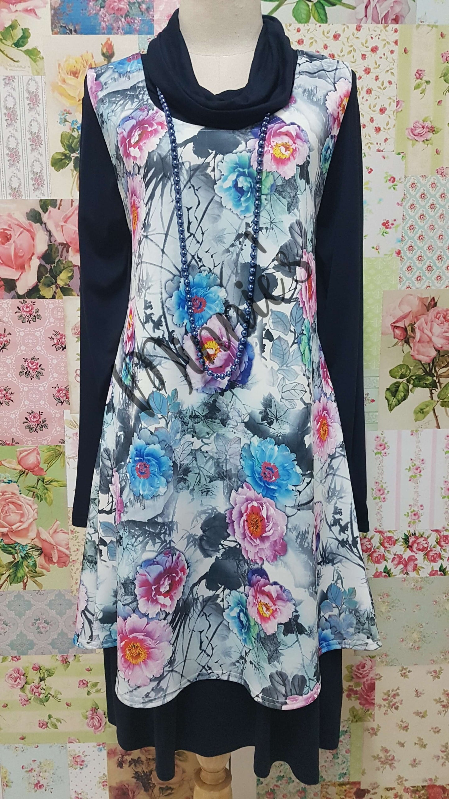 Navy Cowl Neck Top MD087