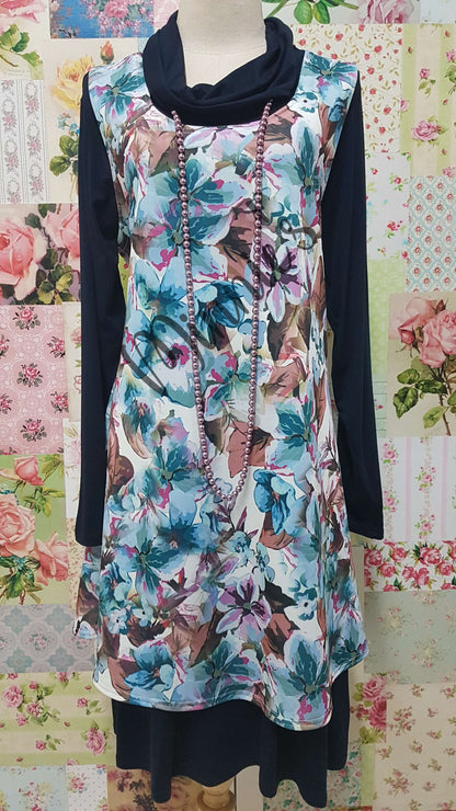 Navy Cowl Neck Top MD087