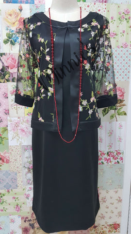 Black Floral Embroidered 2-Piece Dress NA0114