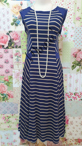 Navy & Stone Stripe Dress BU0190