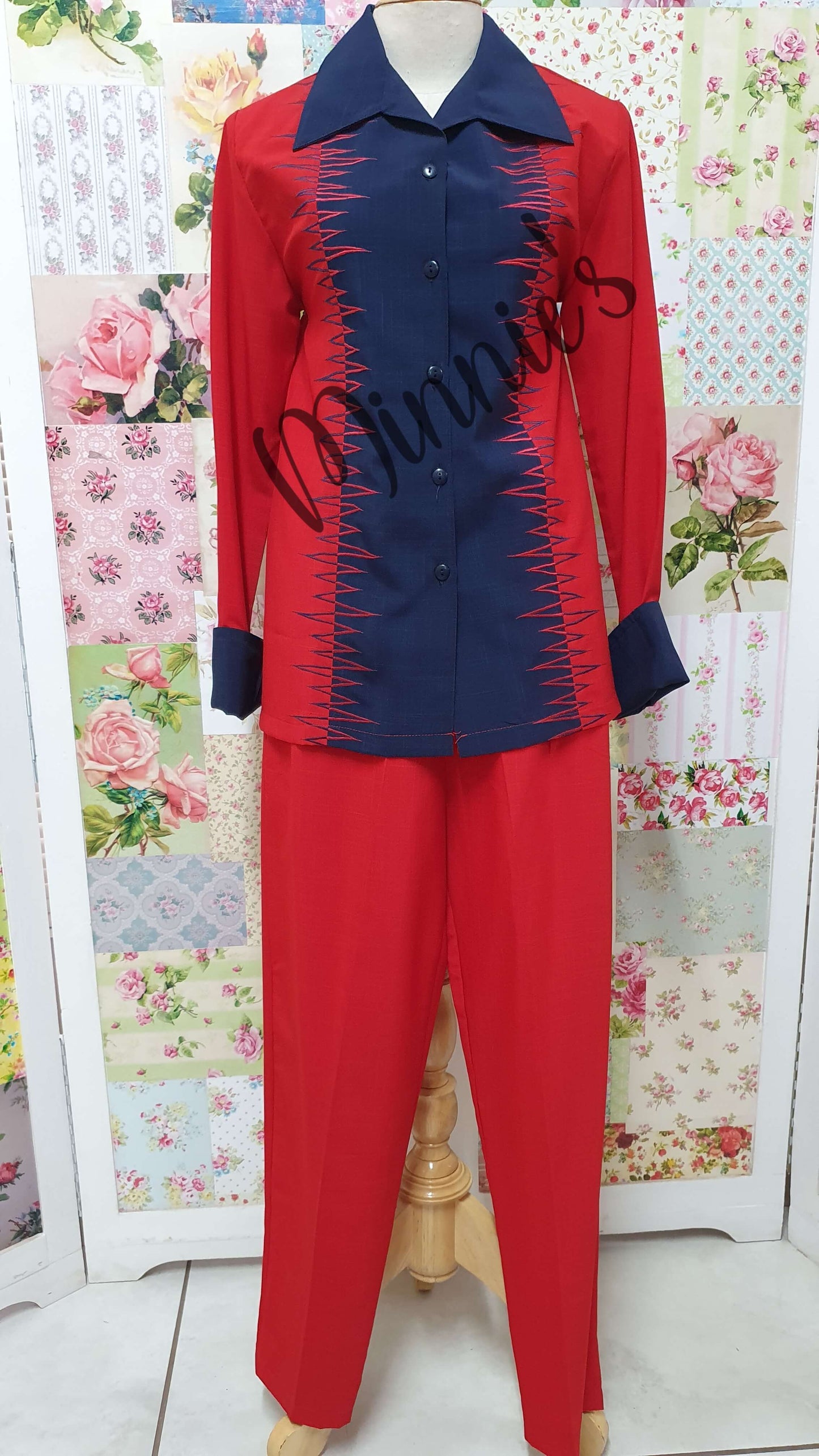 Red & Navy 2-Piece Pants Set BS012