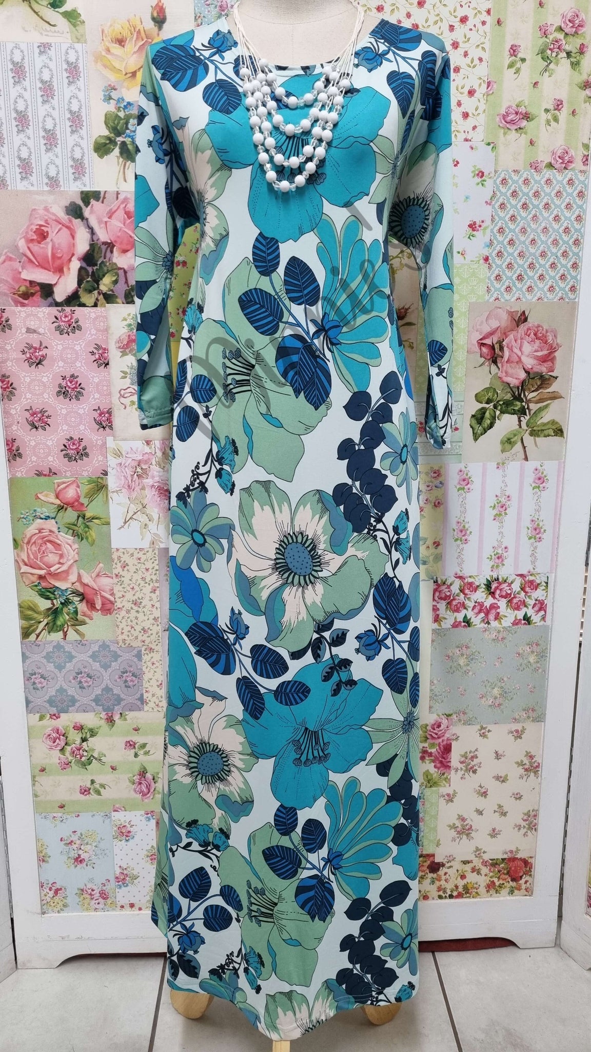 Turquoise Floral Dress SH058