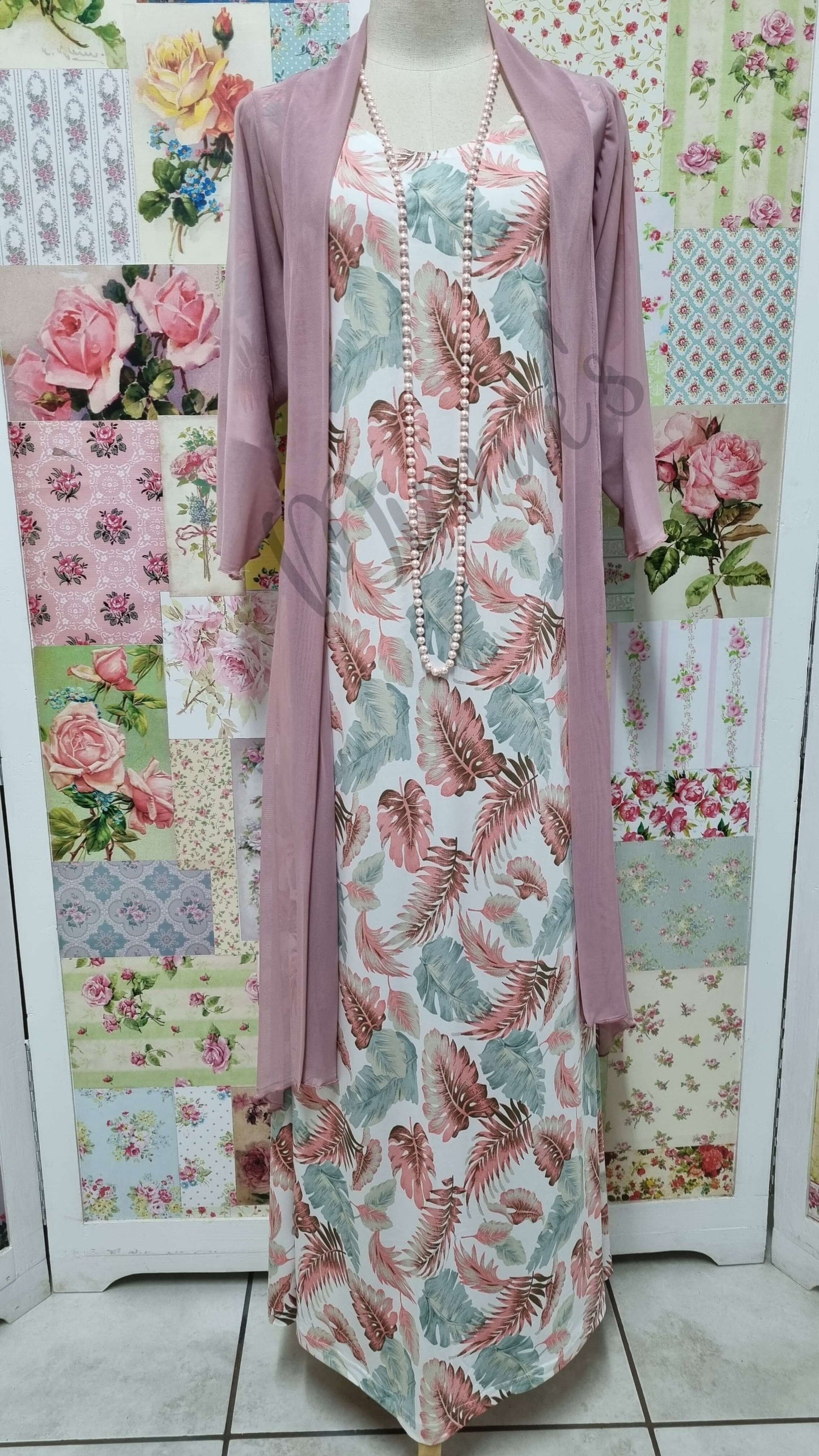Pink Leaf Print Dress SH067