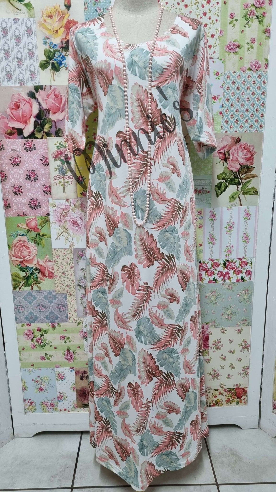 Pink Leaf Print Dress SH067